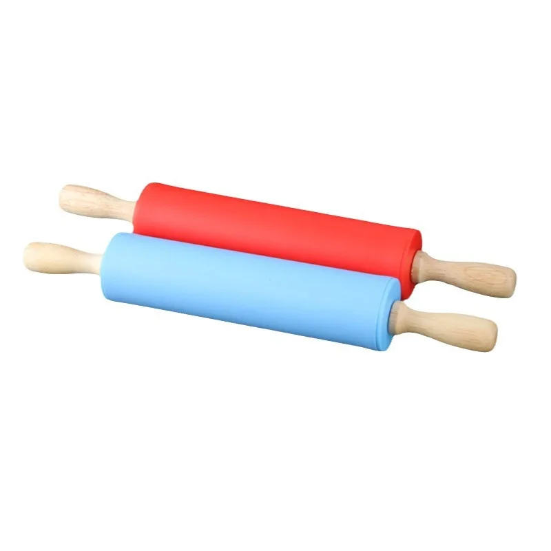 Children Design Silicone Rubber Rolling Pin For Kids With Non-Stick Surface And Comfortable Wood Handles