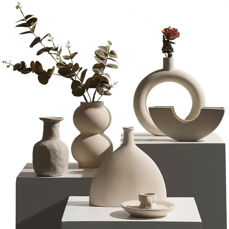 Vases For Flowers Home Decor Nordic Ceramic Dried Flower Art Arrangement Home Living Room Flower Pot Decoration Desktop Art Flow