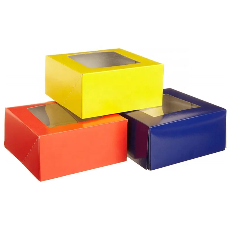 Nordic style color Custom logo printed PVC top window cardboard 4 panes cupcake boxes