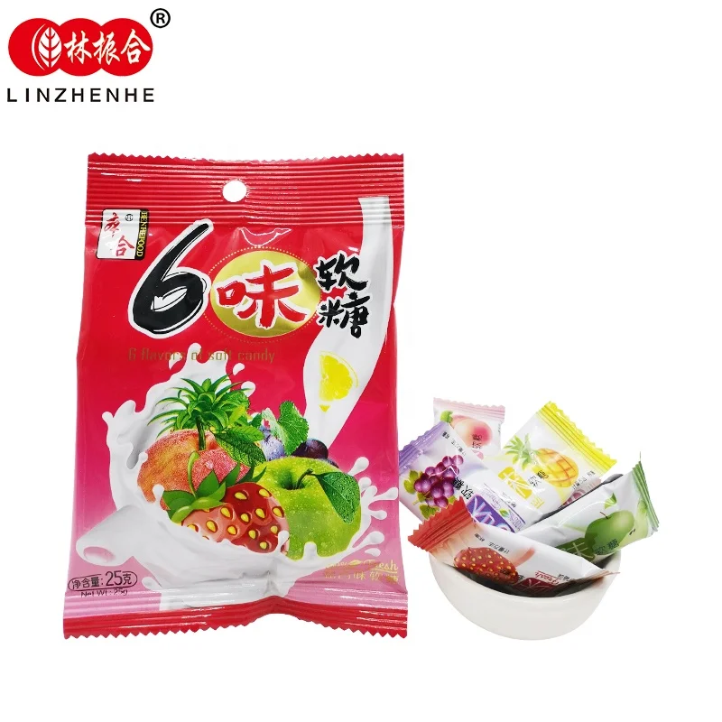 Six flavors fruit taffy candy good taste soft candy