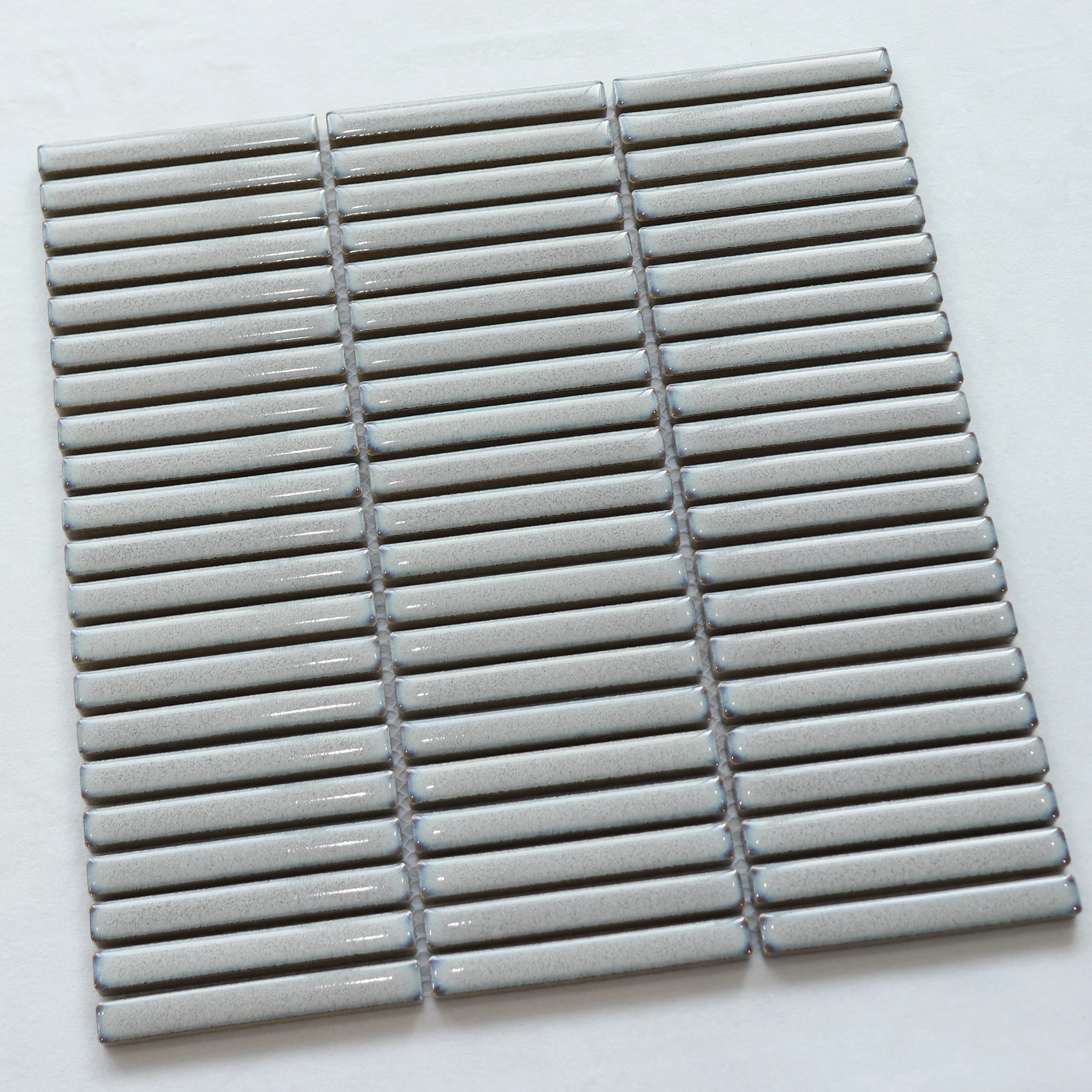 Modern Hotel Kitchen Bathroom Shower Wall Backsplash Glossy Glazed Ceramic Light Gray Finger Mosaic Tile