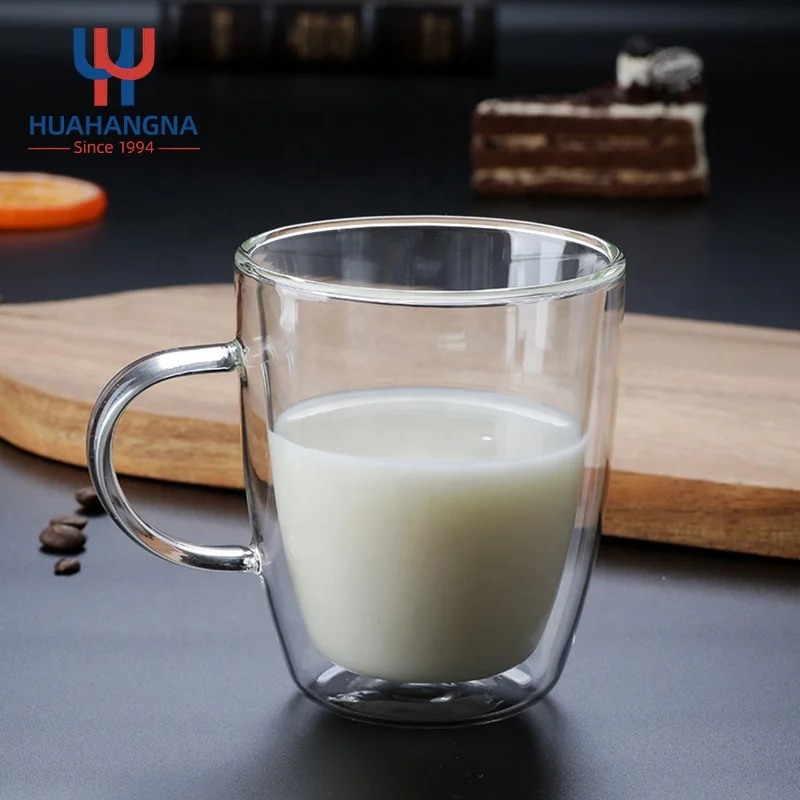 Handblown High Borosilicate Transparent Glass Drinking Mug Double Wall Glass Coffee Cup with Handle