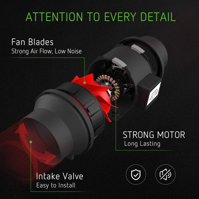 AC Motor 395CFM inline fan 6 dimmable fan inline  fan duct quiet for grow tent
