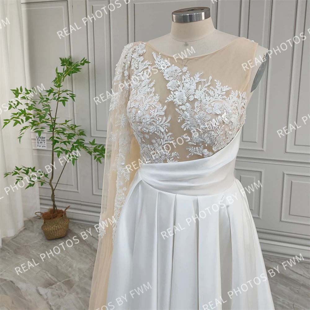 100%Real Photos High Quality Beaded Sequined Applique A-line Satin Wedding Dress Elegant Women Ball Gown Bride Dress For Wedding