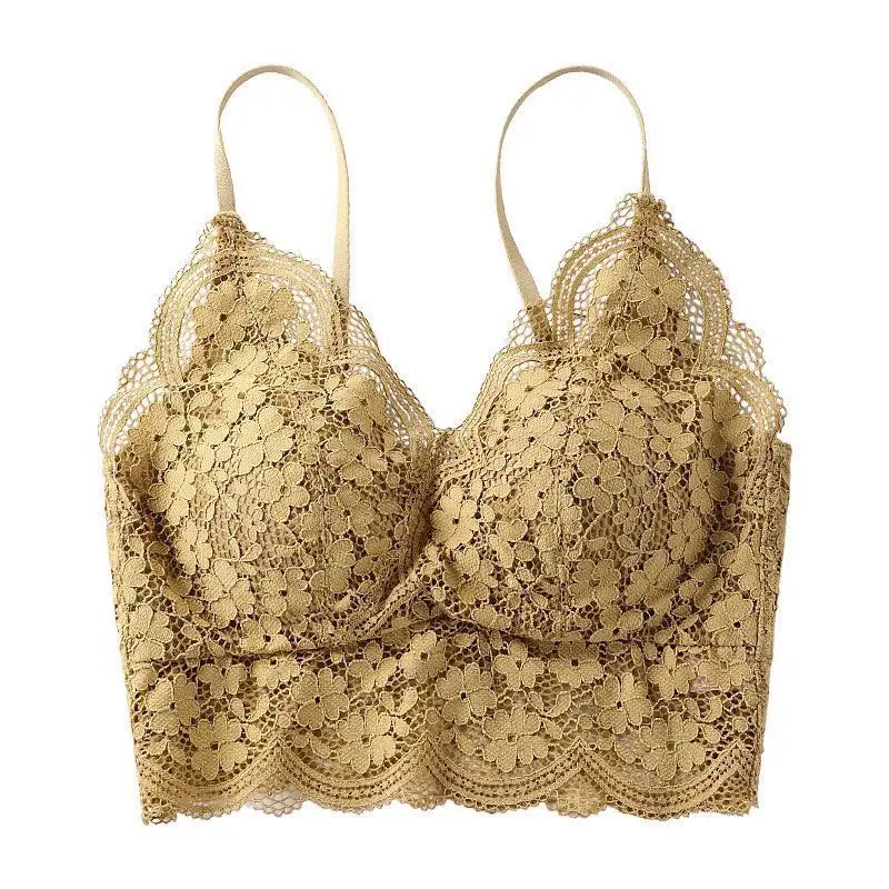 
Hollow Out Adjustable Strap Wireless Soft Unremovable Breast Pad Chest Wrap Lace Tube Top Bralette Lace Crop Top 