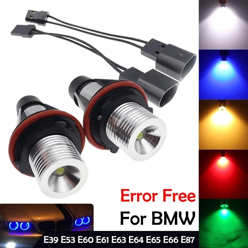 N 2Pcs LED Angel Eyes Marker Lights Bulbs Lamps For BMW E39 E53 E60 E61 E63 E64 E65 E66 E87 525i 530i xi 545i M5 Error Free 10W
