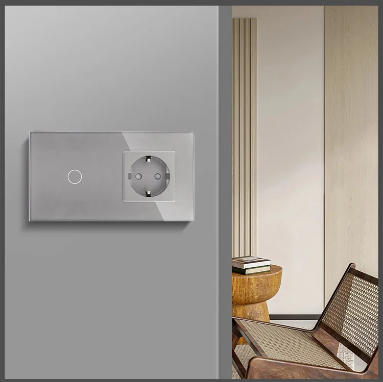 WIFI Light Switch with Socket 1 Gang 1 Way Switch and Socket Modern EU smart switch push button