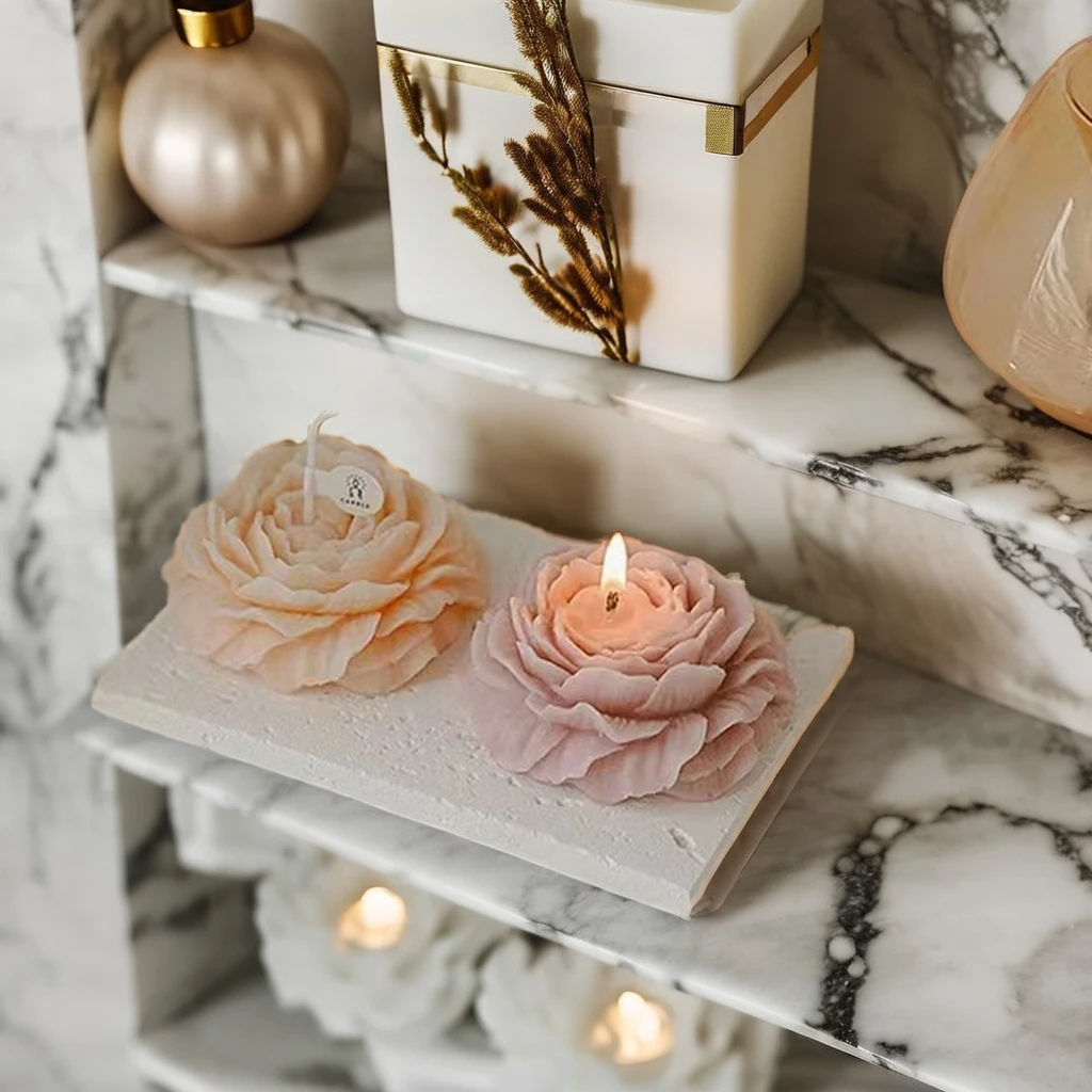 Popular Design Luxury Peony Shaped Flower Fragrances Scented Candle Wedding Souvenirs for Guests