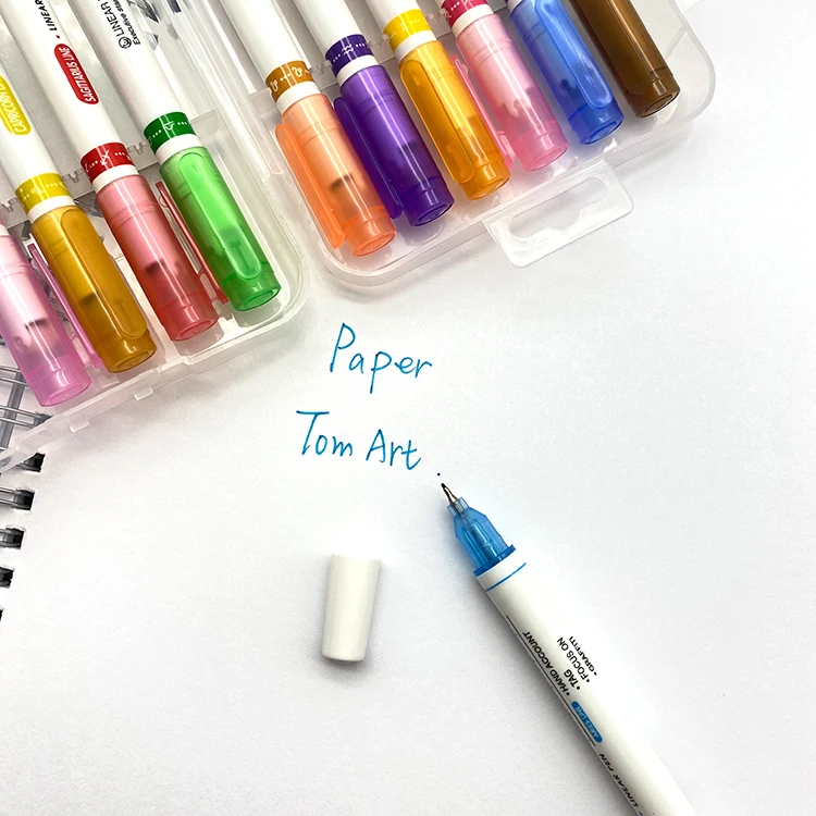 free samples customized 6 12 pcs colored highlighter fineliner pen with stamp dual tips curve highlighter pen set