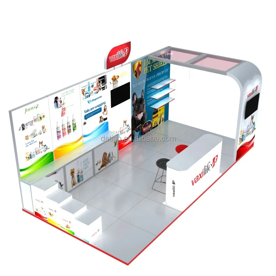Detian offer free design and exhibition shelf booth  trade show display 10*20
