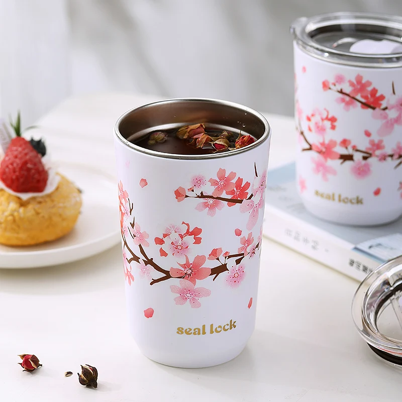 Кружка LULA Japanese Cherry Blossom кружка для путешествий кофейная чашка из нержавеющей стали с пластиковой крышкой и соломой в подарок