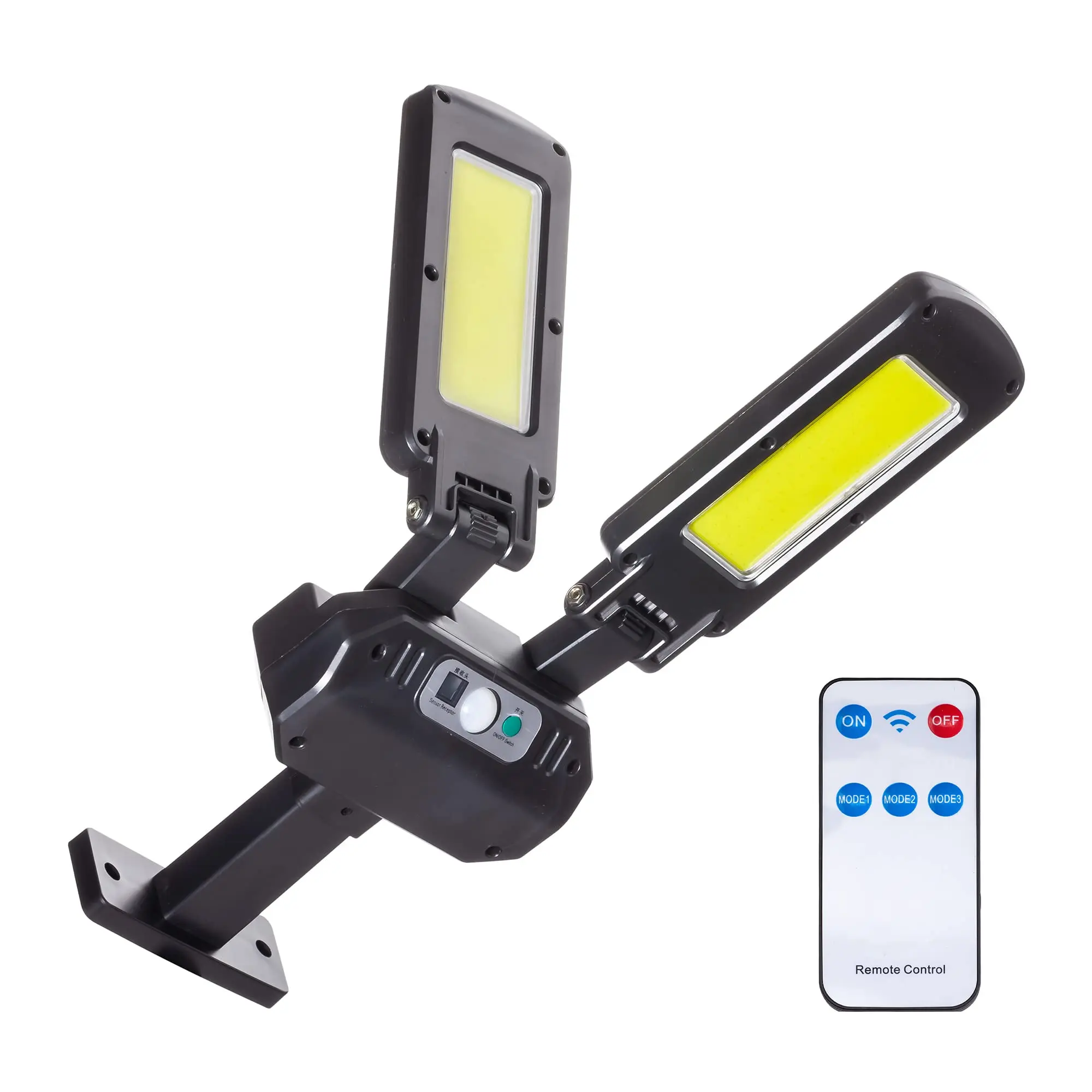 Solar Outdoor Lights Motion Sensor Lights Cordless 2 Adjustable Heads 180 Adjustable 3 Modes for patios Gardens LED Flood Light