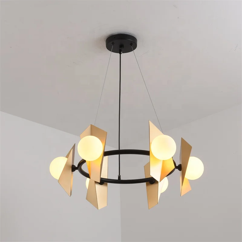 New Arrival Six Arms Globe Glass Shade LED G9 Gold Finish Ceiling Pendant Light