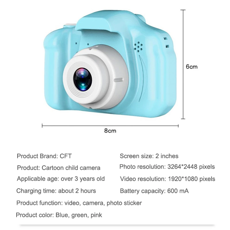 Smart Kids Learning Toys 2.0 Inch Screen HD 1080P Video Mini Dslr Digital Kid Children Camera With Silicone Protective Sleeve