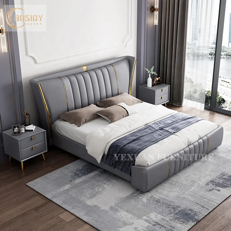 luxurious tufted king size pu leather upholstered modern bed with storage bedroom furniture