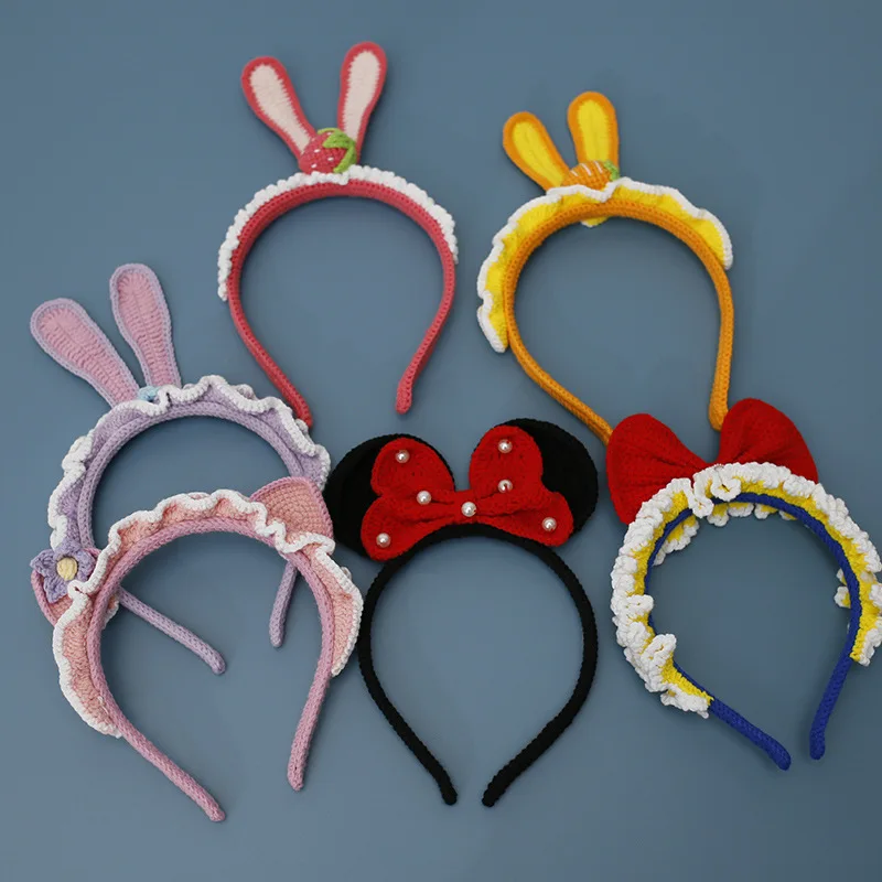Custom cute cartoon ears girls yarn crochet headbands for girls
