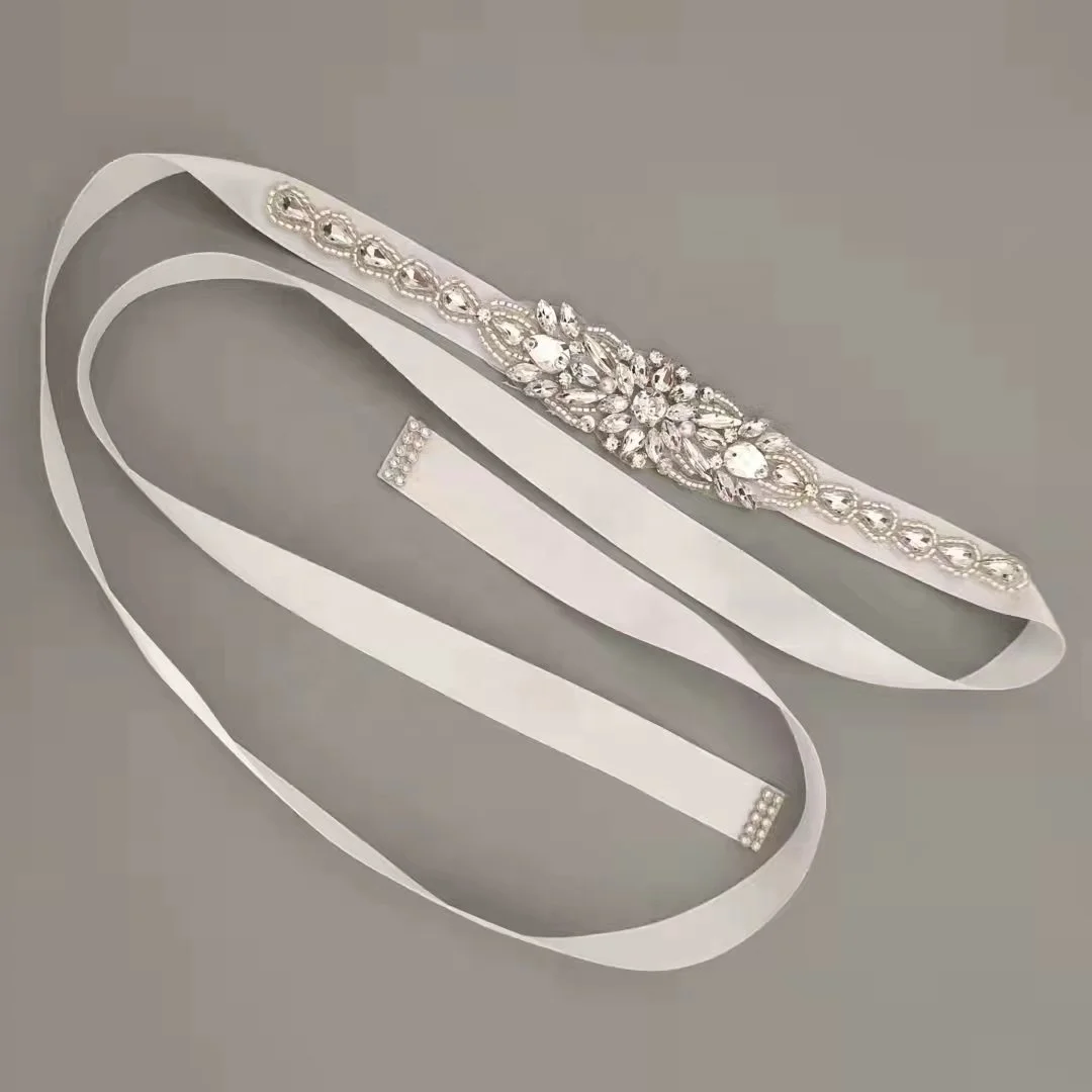 Handmade Kids Small Vintage Wedding Bridal Sash Belt,Iron On Rhinestone Crystal Applique Sash Belt