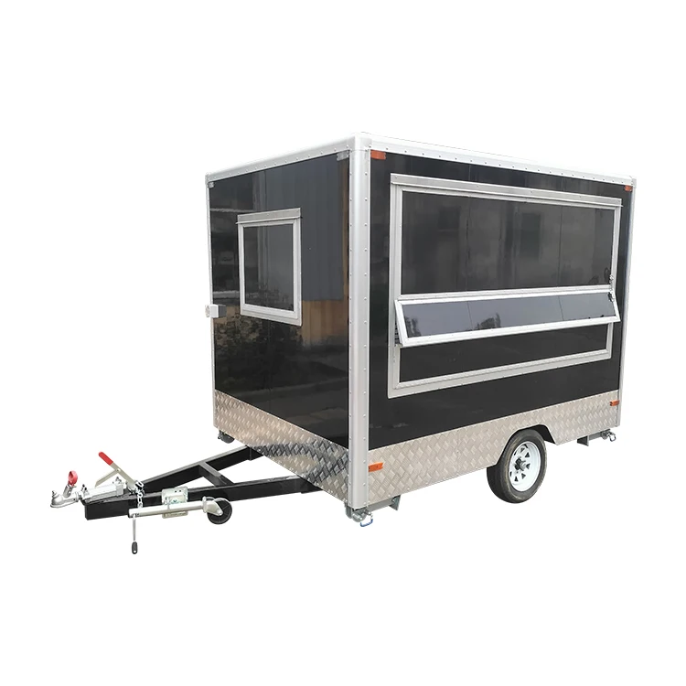 Concession enclosed food trailer dark black color food serving outdoor refrigerator mobile trailer for NZ customer