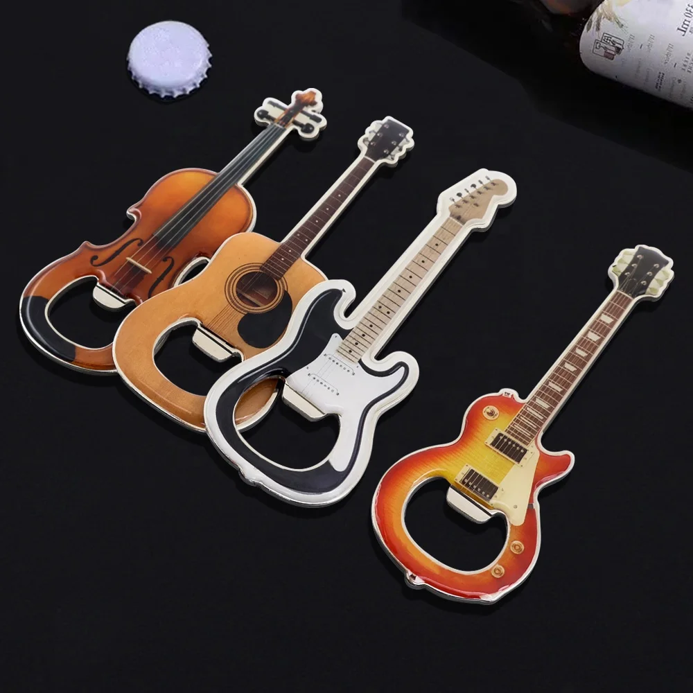 custom souvenirs metal electric guitar shape pick bottle opener with magnet
