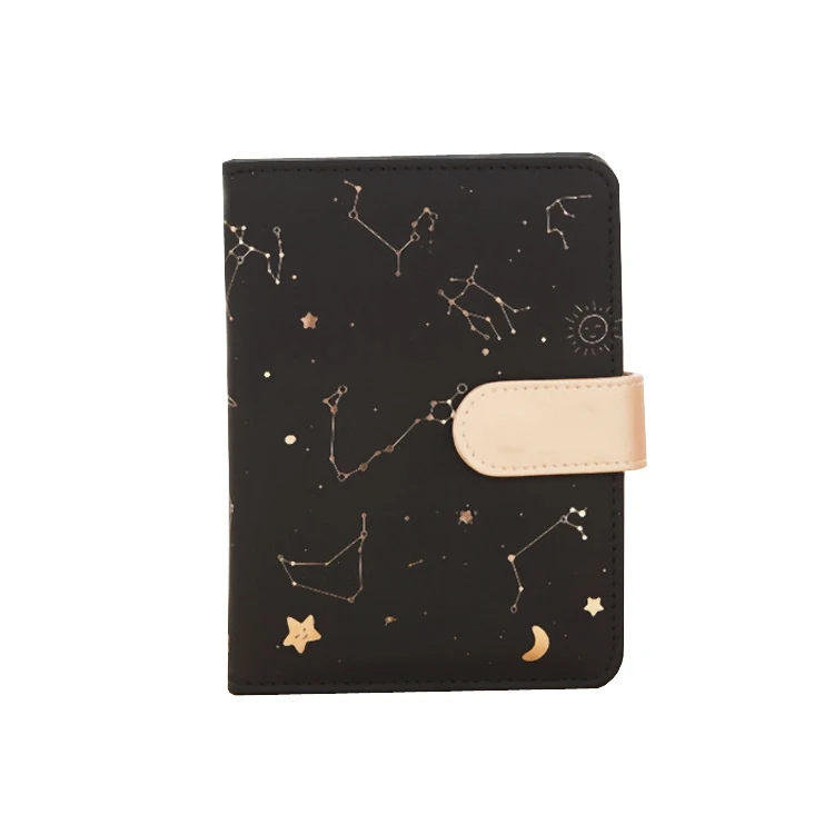 Customized waterproof golden foiled A5 A6 small black and white pu leather refillable journal notebook with magnetic closure