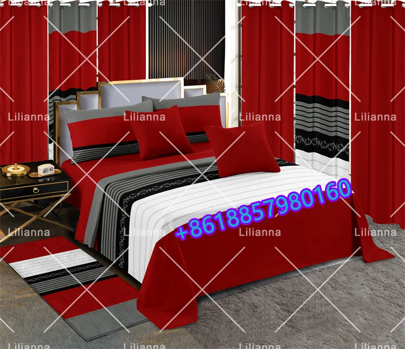 hot selling  Bedding Sets 13 Pieces King Queen  Bed sheet with curtains Flat sheet 100% Polyester All sizes available
