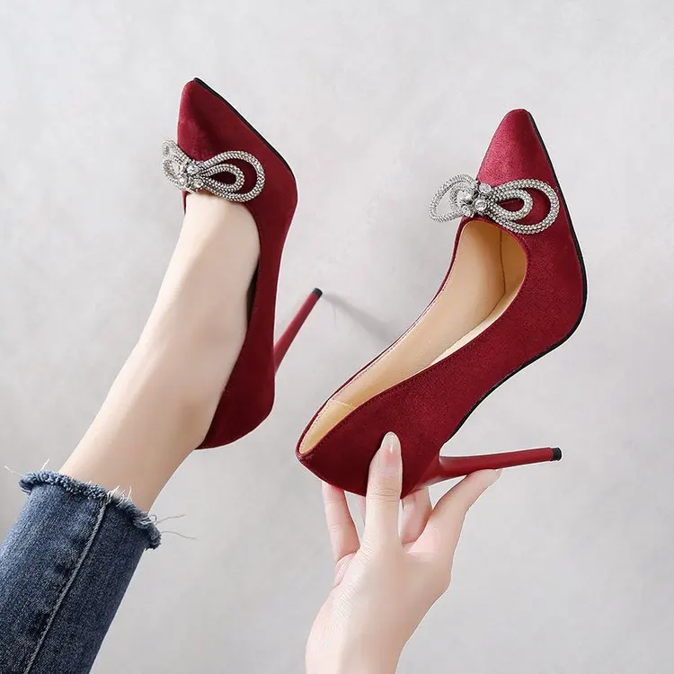 Factory Manufacturer Fashion Party big sizes Cheap Women Dress Shoes Ladies super high Heels shoes with rhinestone