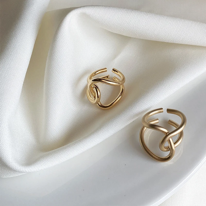 Wire Twisted Bright Matte Gold Rings Irregular Geometric Rings for Women Statement Open Rings Resizable 2019 Fashion Jewelry