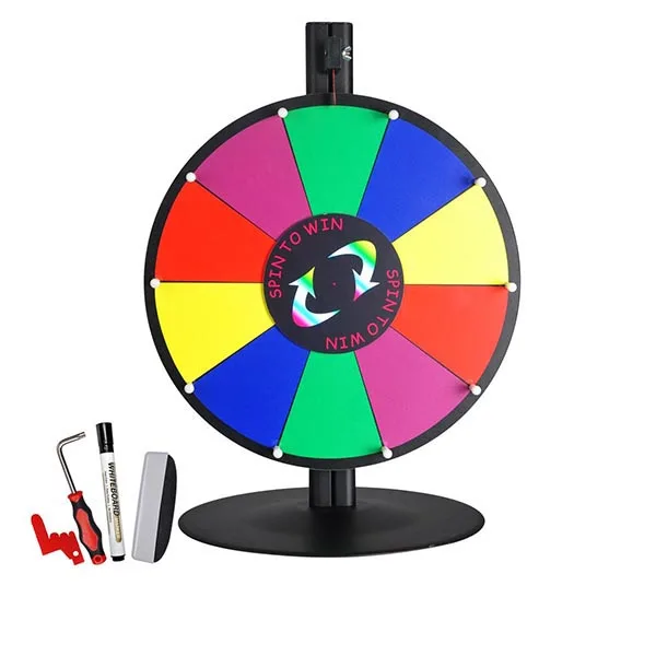 A 15-inch aluminum color wheel, the Interactive Prize Spinner is perfect for promotions and is mounted on a sturdy metal stand