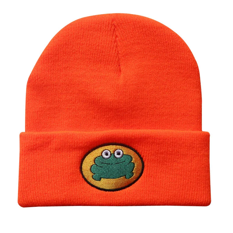 Custom Cartoon Frog Beanie Hat Unisex Custom Logo Embroidered Cheap Acrylic Knitted Beanie Hat