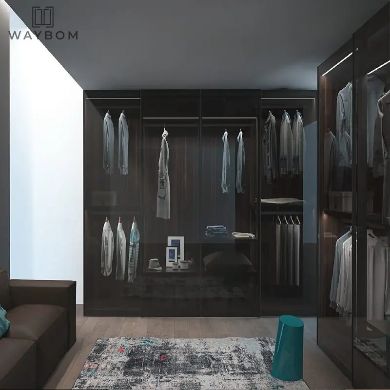 New Design aluminum glass Armoire Dressing Room aluminium wooden Clothes Closet system Wardrobe