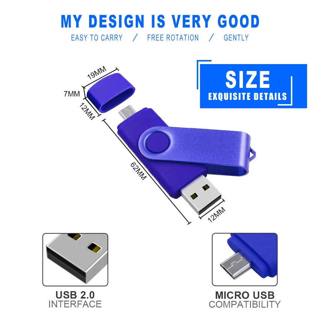 Hot Sale Pen Drive Otg 128gb 64gb 32gb 16gb 8gb Mobile Phone Pendrive Usb 2.0  2 In 1 Otg Usb Flash Drive San Disk