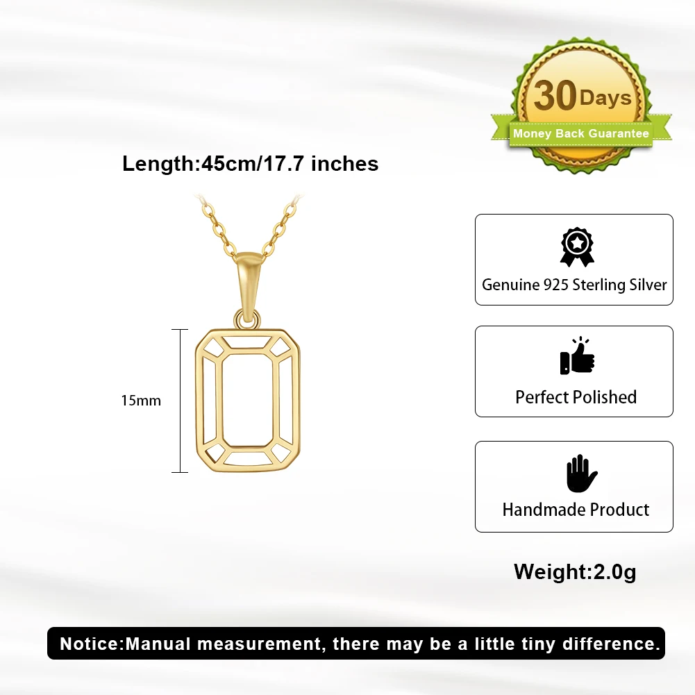 APN RINNTIN Custom Gold Necklace Solid 925 Sterling Silver Hollowed Geometric Pendant Chain Necklace For Women