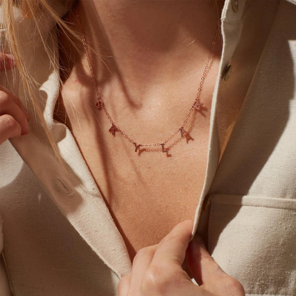 Women necklace  with name custom gold  stainless steel unique name plate necklaces  character