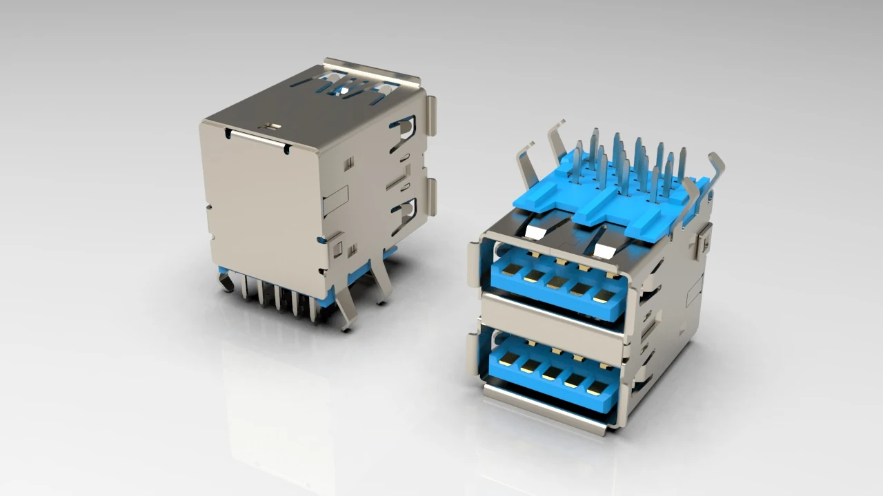 Hot Sale USB3.0 Female Double Connector  90 degree DIP 9 pin Free Sample 90 Degree DIP Plug-in USB 3.0 Type A Female Socket