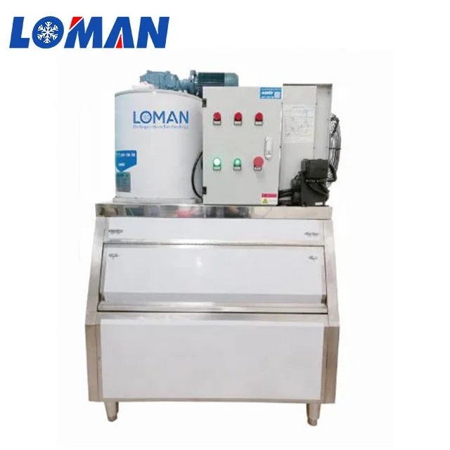 Loman Industrial snow Ice Making Machine With ice bin  Freshwater 1 tons Flake Ice Maker Machine For Fish