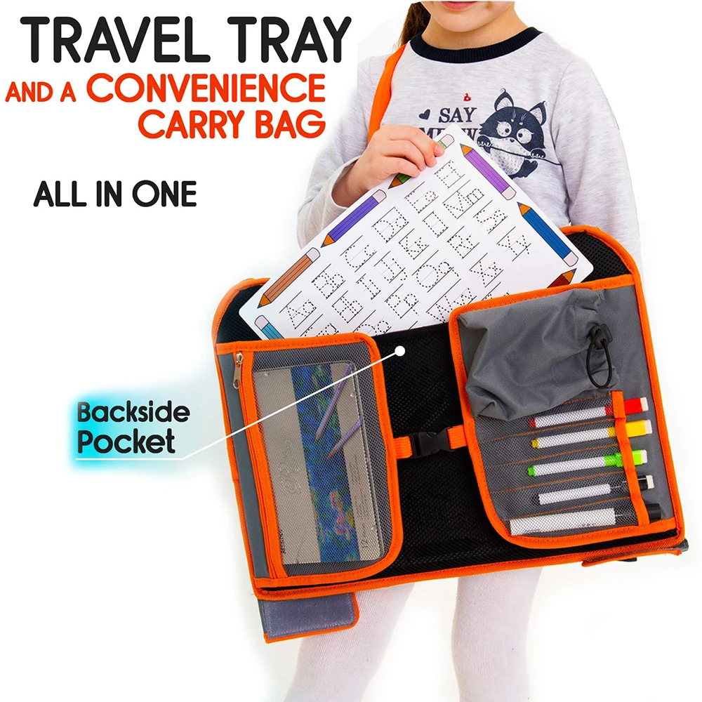 Hot Sell Foldable Snack and Toy Kids Travel Tray Toddler Lap Desk Organizer Carseat Table Tray for Kids Road Trip Activities