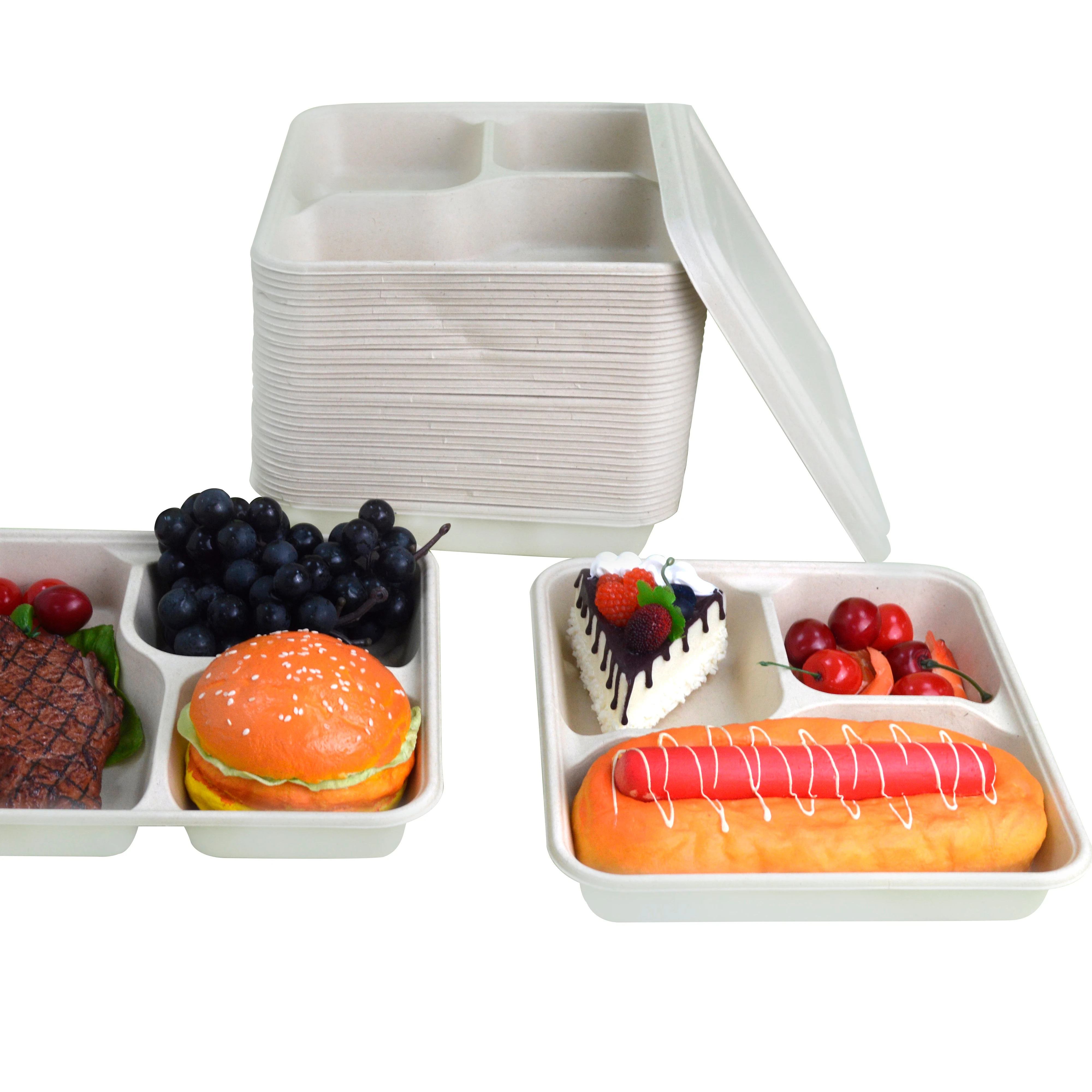 4 Compartment  Disposable  100% Biodegradable Takeout Food Containers microwaveable food box