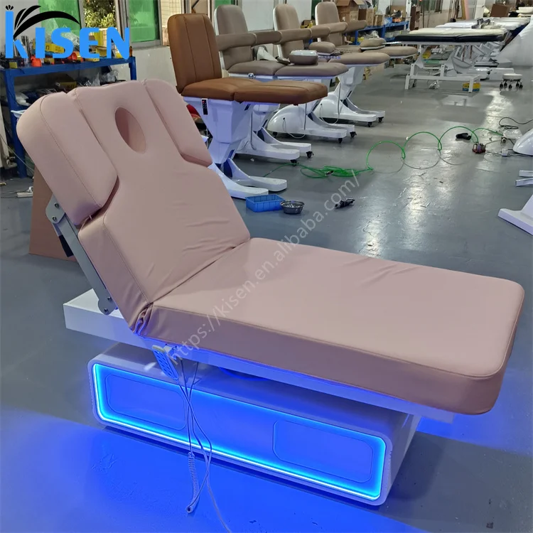 Kisen Hottest king size facial cosmetic beauty salon eyelash bed 3 motor automatic electric massage tables & bed for salon spa