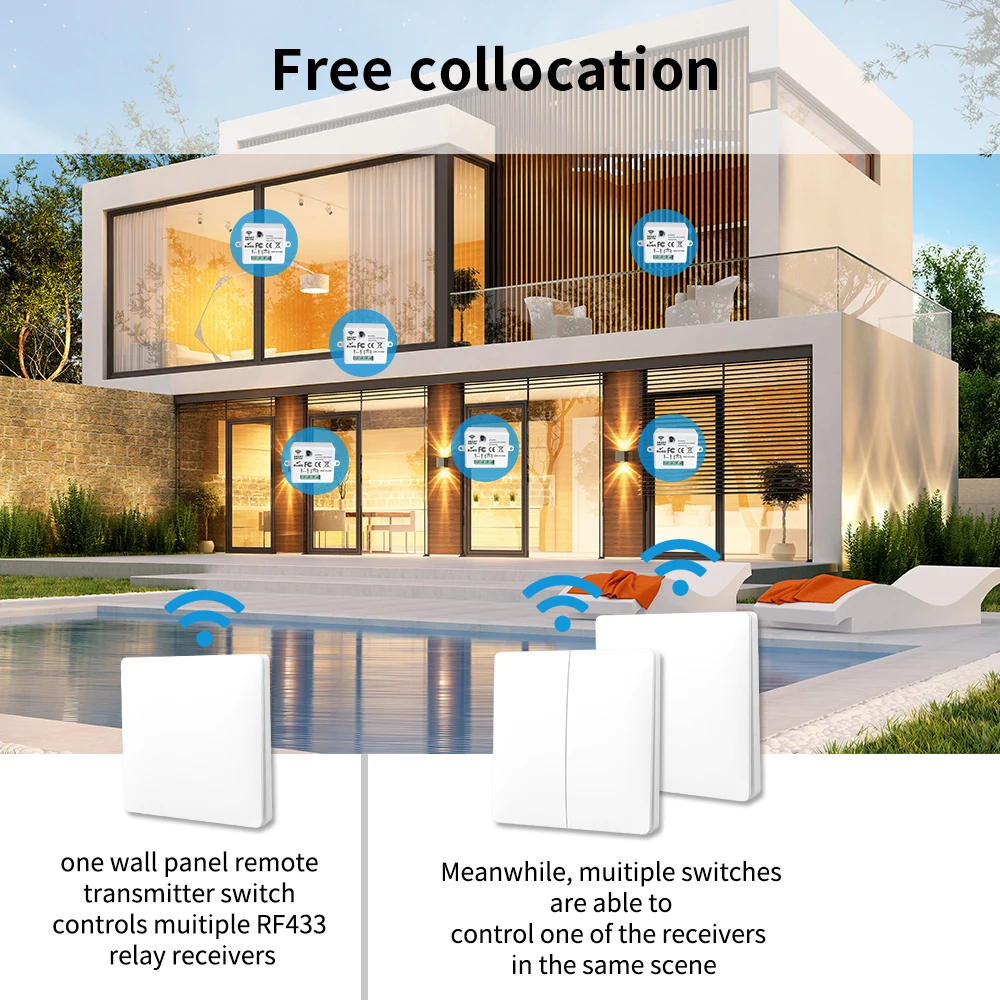 SIXWGH Wireless Switch  No battery needed Self-Powered Remote Control On Off  Switch Panel Home Waterproof Wall Light Switch 10A