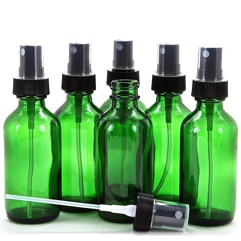 factory 5 ml 10 ml 15 ml 20 ml 30 ml 50 ml 100 ml 120 ml glass green essential oil bottles with black fine mist sprayer
