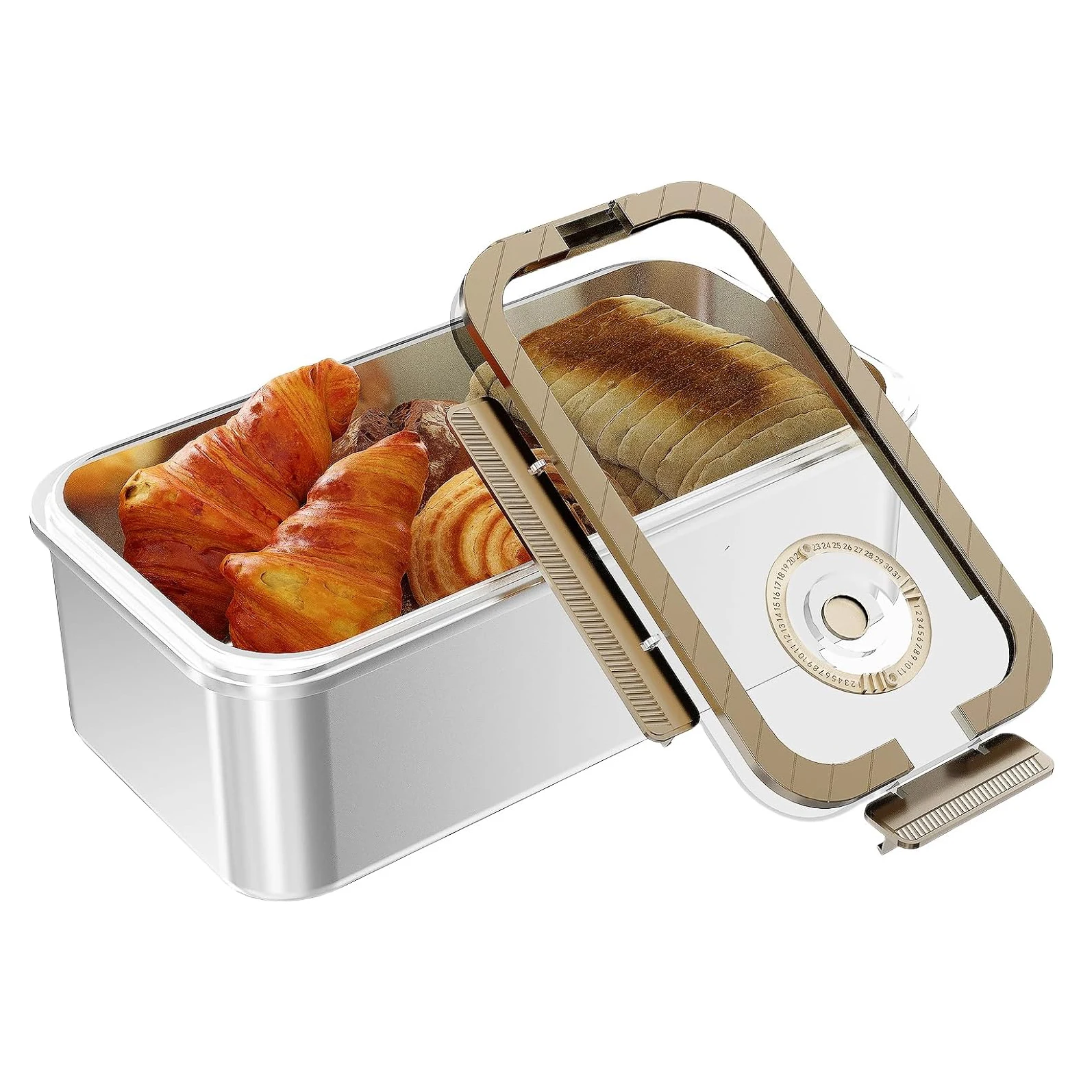 Bakeable 304 Stainless Steel Bread Box Portable Time Recording Bread Storage Container with Airtight Lid