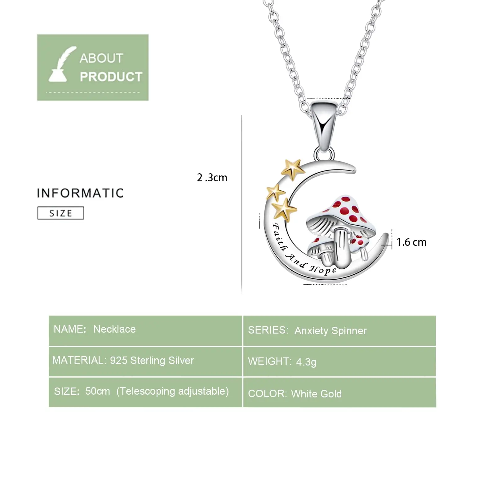Slovehoony 925 Sterling Silver Crescent Moon Star Necklace Mushroom Locket Faith And Hope Necklace Jewellery