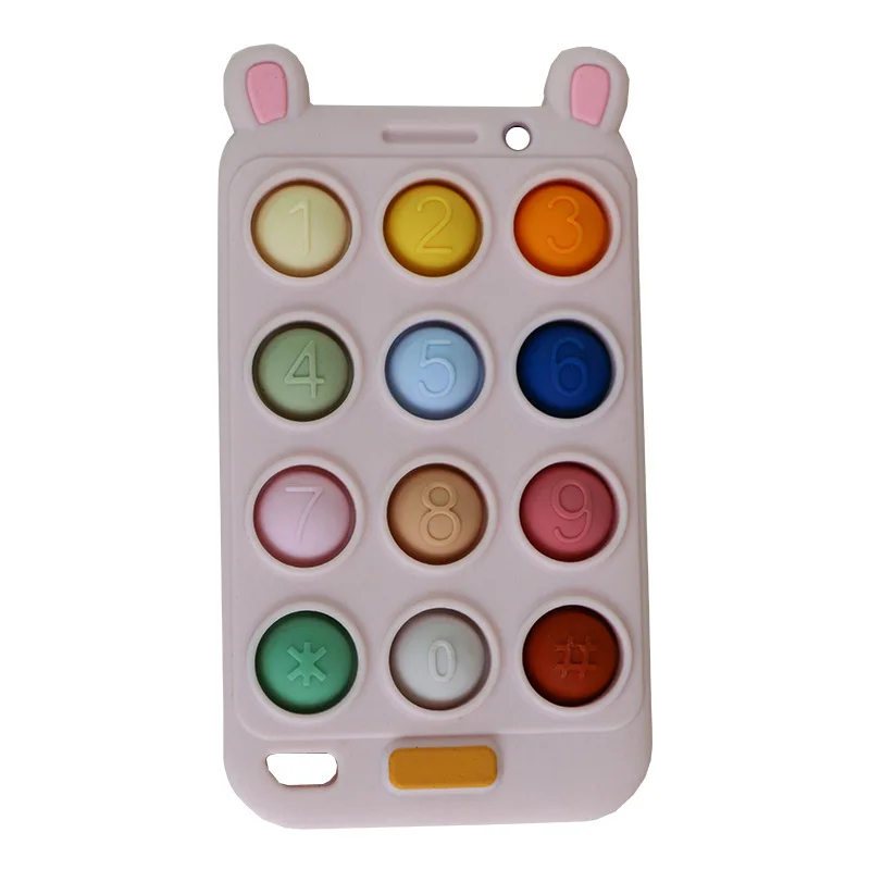 Bpa Free Silicone Baby Teething Toys Phone Telephone Shape Sensory Push Pop Fidget Toys Teethers Toy For Infant