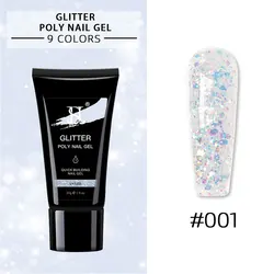 HS Private Label 30ml 9 Colors Nail Extension Glitter Poly Nail Gel Professional Oem Sequin Poly Acrylic Gel