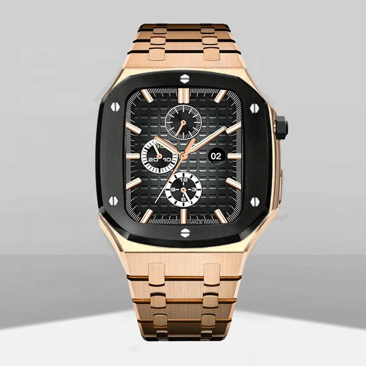 Luxury Brand Rose Gold Black Mixed Color Stainless Steel 44mm Replace Watch Case For Smart Apple Series 4/5/6 SE Iwatch