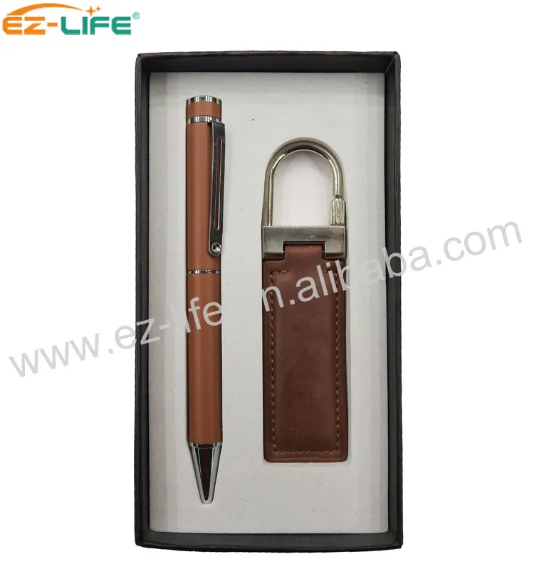 Office Stationery Gift Set Luxury Pen Key Chain Leather For Promotional