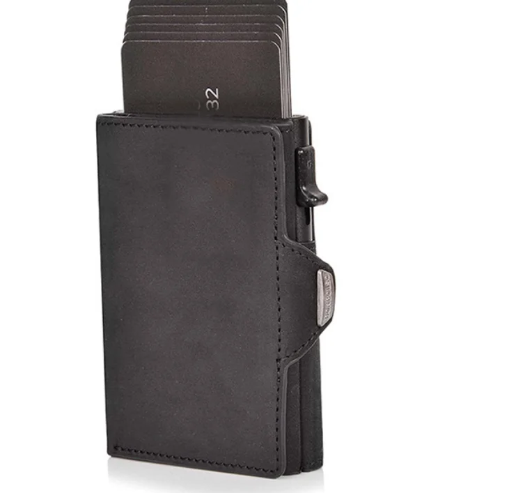 Genuine Leather Credit Card Case RFID Blocking Leather Real Leather Bank Visa Card Holder Wallet With Metal Aluminum Box