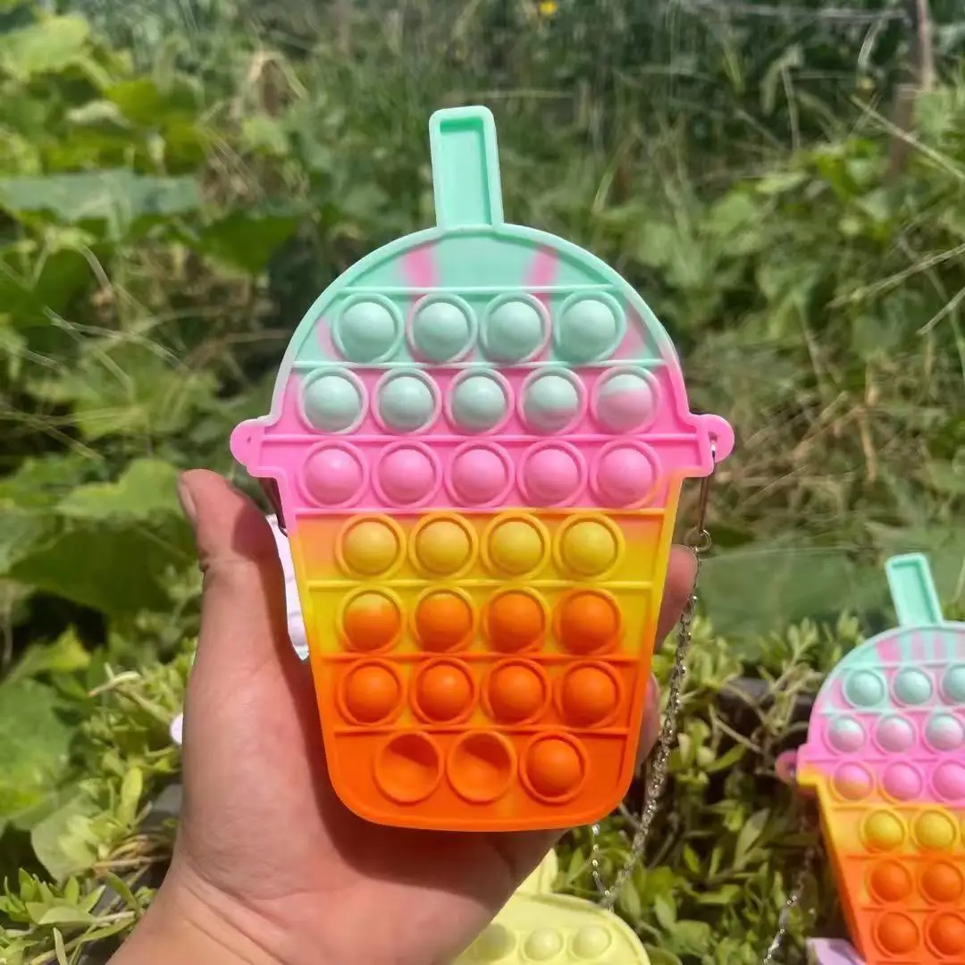 new style sensory fidget toys kids bags silicone stress reliever pop bags it chain shoulder bag