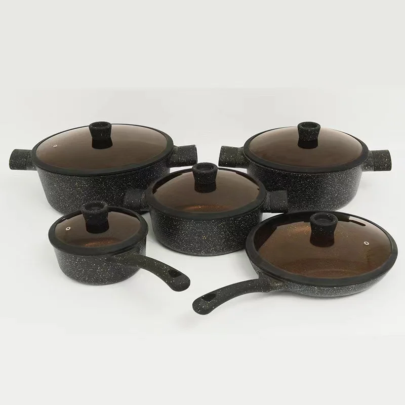 10pcs Aluminum Granite Nonstick Cookware Sets Forged Aluminum Non-stick Casserole Pot Cookware For Kitchen