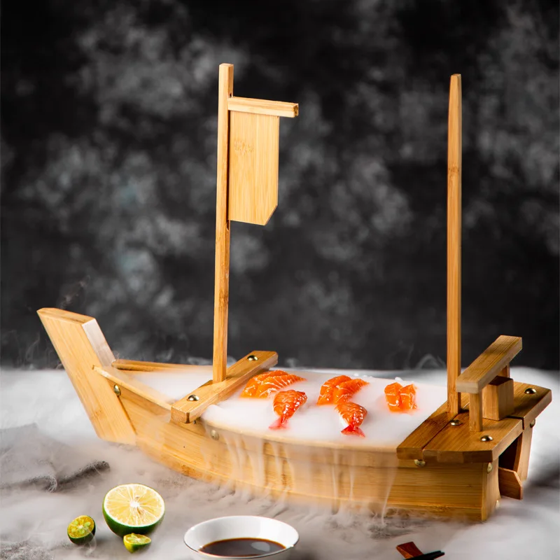 Wholesale Custom Size Japanese Restaurant Bamboo Serving Plate Container Wooden Boat Sushi Tray for Party